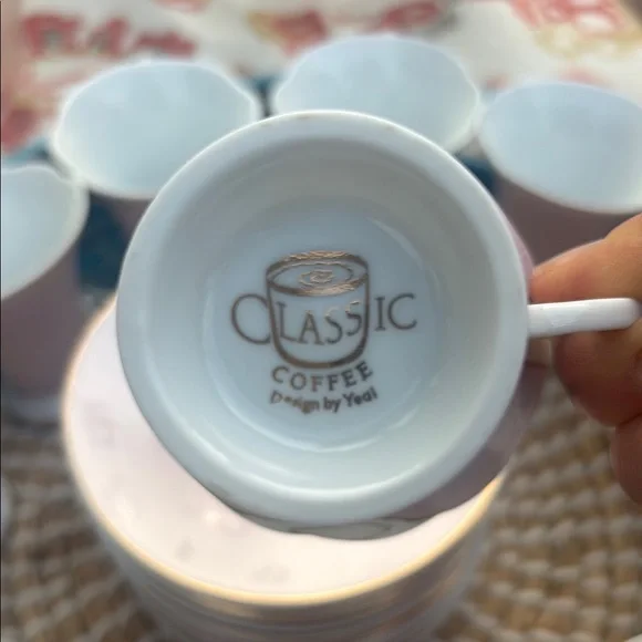 Elegant Vintage Pink and Gold espresso Cup Set set of 12. Designed by Yedi. - Picture 6 of 7